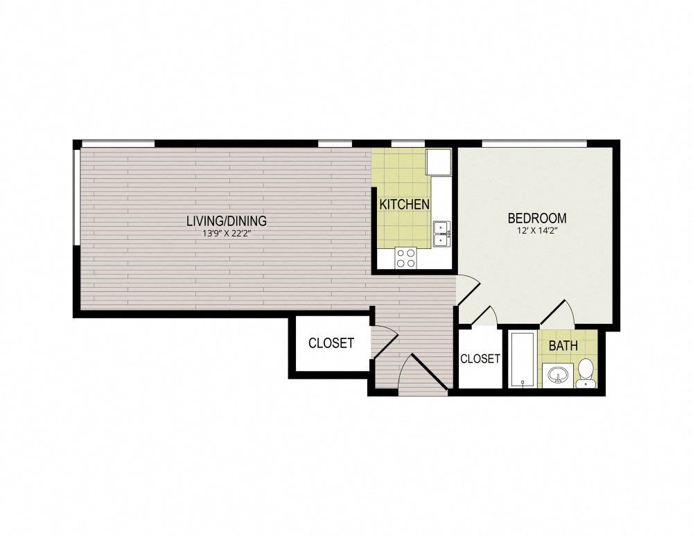 The Broadview Apartments 1D Floor Plan
